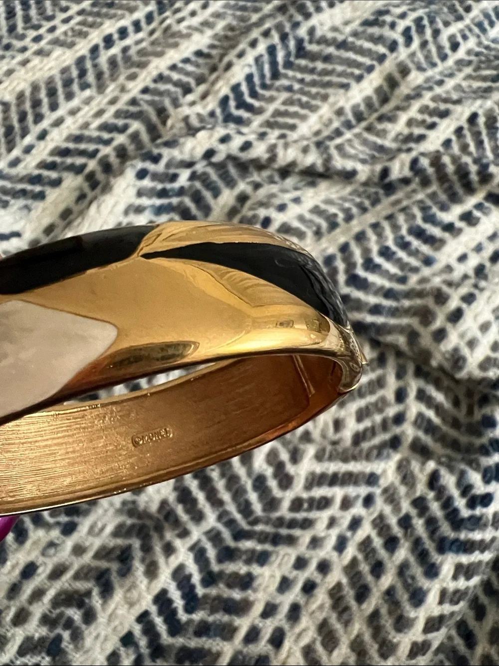 Vintage Monet Gold-tone Bracelet with Black and Cream Enamel Inlay